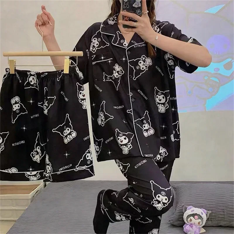 

2025 Sanrio Hello Kitty Kuromi Cosplay Clothes Set Pajamas Thick Coral Vestido Kawaii Cosplay Nightgown Home Suit Coat