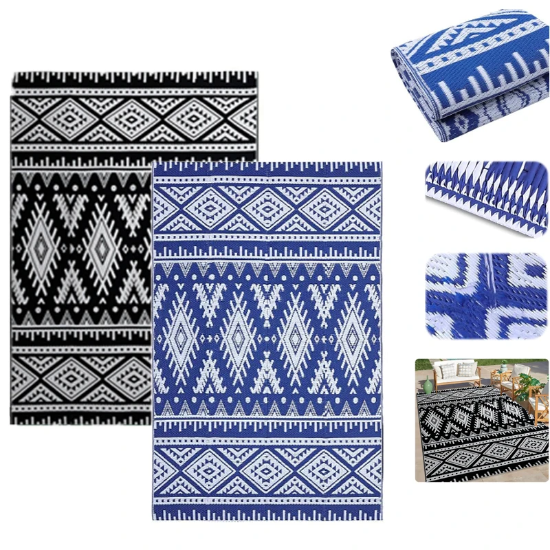 

1PCBlack White Grid Garden Courtyard Carpet Gardening Decoration Floor Mat Foldable Waterproof Outdoor Rug for Patio Camp Picnic