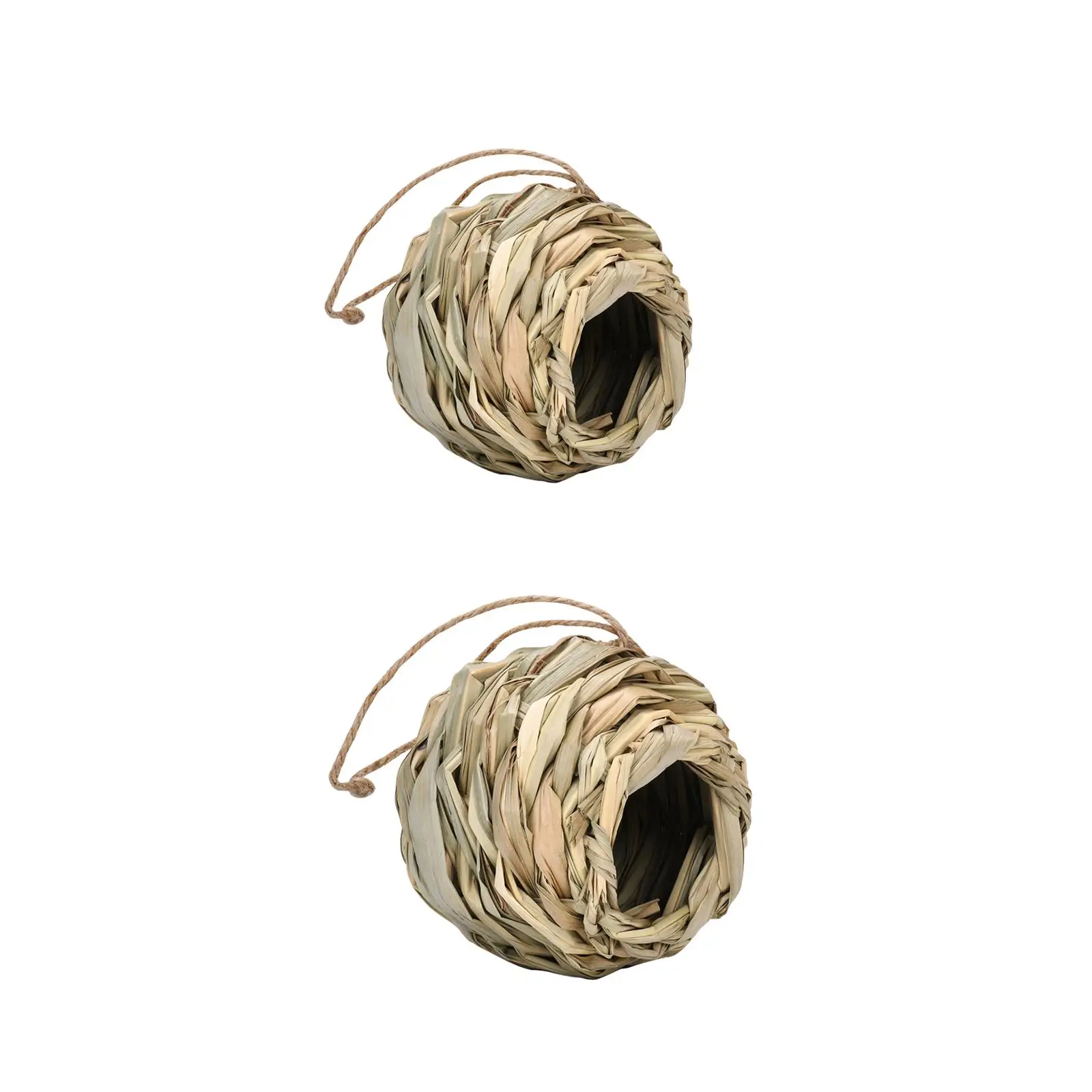 Hand Woven Bird Nest Birdhouse Ball Shape Hanging Grass Bird House Hummingbird House for Lawn Outside Outdoor Patio Chickadee