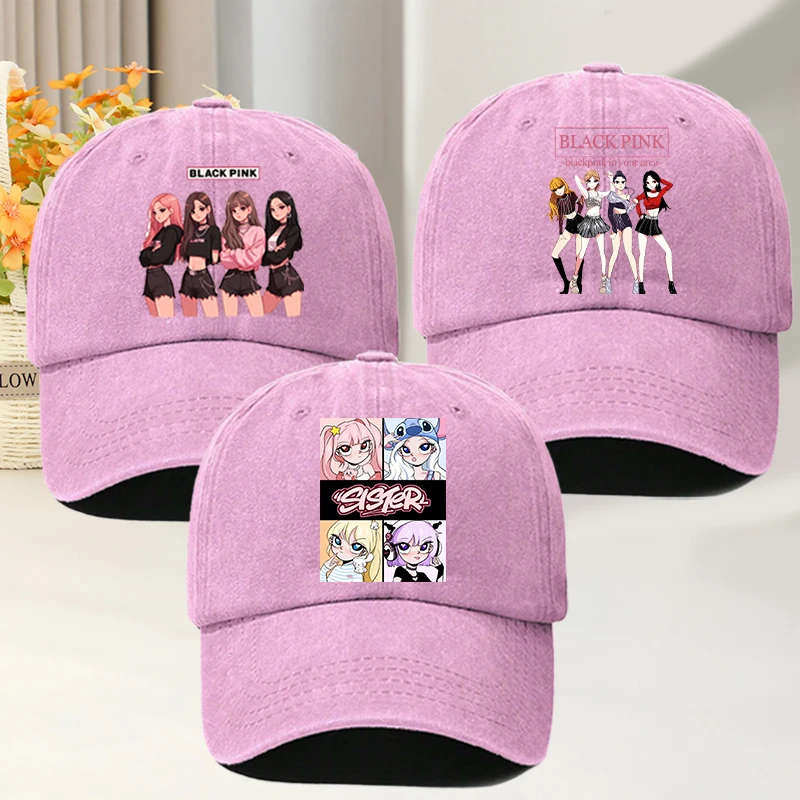 Бейсболка BlackPink в стиле хип-хоп для мужчин и женщин, модная кепка с мультяшным принтом Kpop BP, летняя уличная солнцезащитная кепка для женщин, подарки