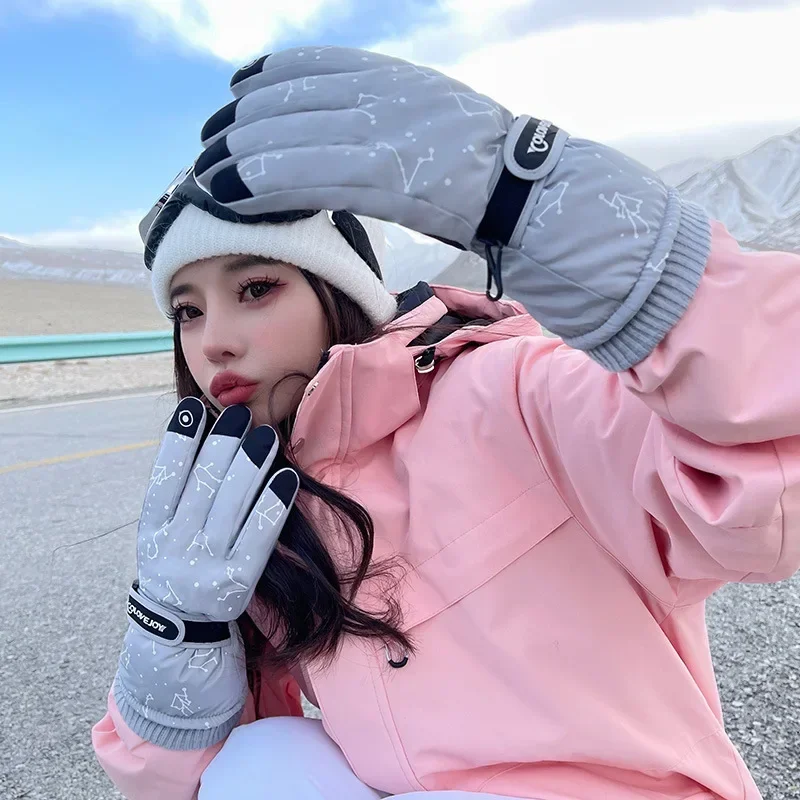 Guantes de esquí de Invierno para mujer, guantes de snowboard al aire libre, a prueba de viento, impermeables, antideslizantes, pantalla táctil, cálidos, guantes de Ciclismo de lana, nuevos