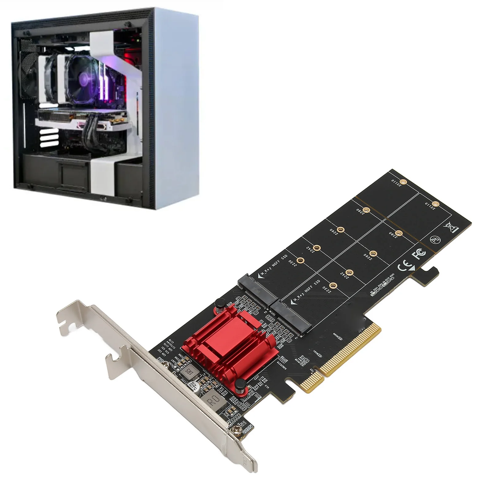 Adaptador duplo nvme pcie 2 gb/s largura de banda asm1812 chip duplo m.2 pcie nvme placa adaptadora função de bifurcação pcie prático para pc