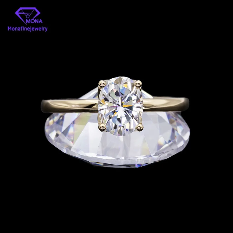 Oval Hybird Cut Egg Shaped Moissanite Ring 5*7mm 18K Yellow Gold For Making Jewelry Wedding Band