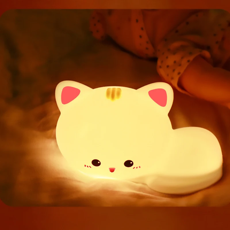 Cute cat silicone nightlight flaps color-changing decorative room lights to accompany children's toys and gifts at night