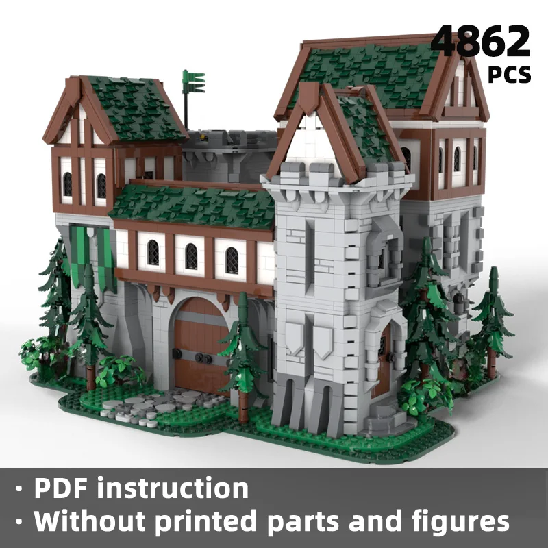 The castle fantasy-style medieval manor castle building blocks replicate the classic structure of medieval manors