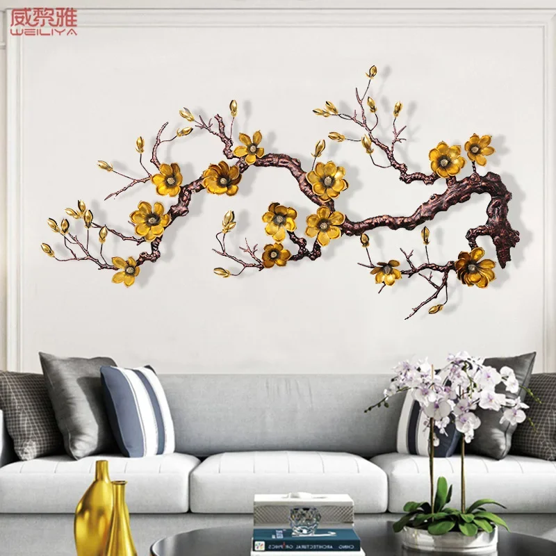 Wrought iron hanging hotel model room background magnolia corridor metal wall soft decoration