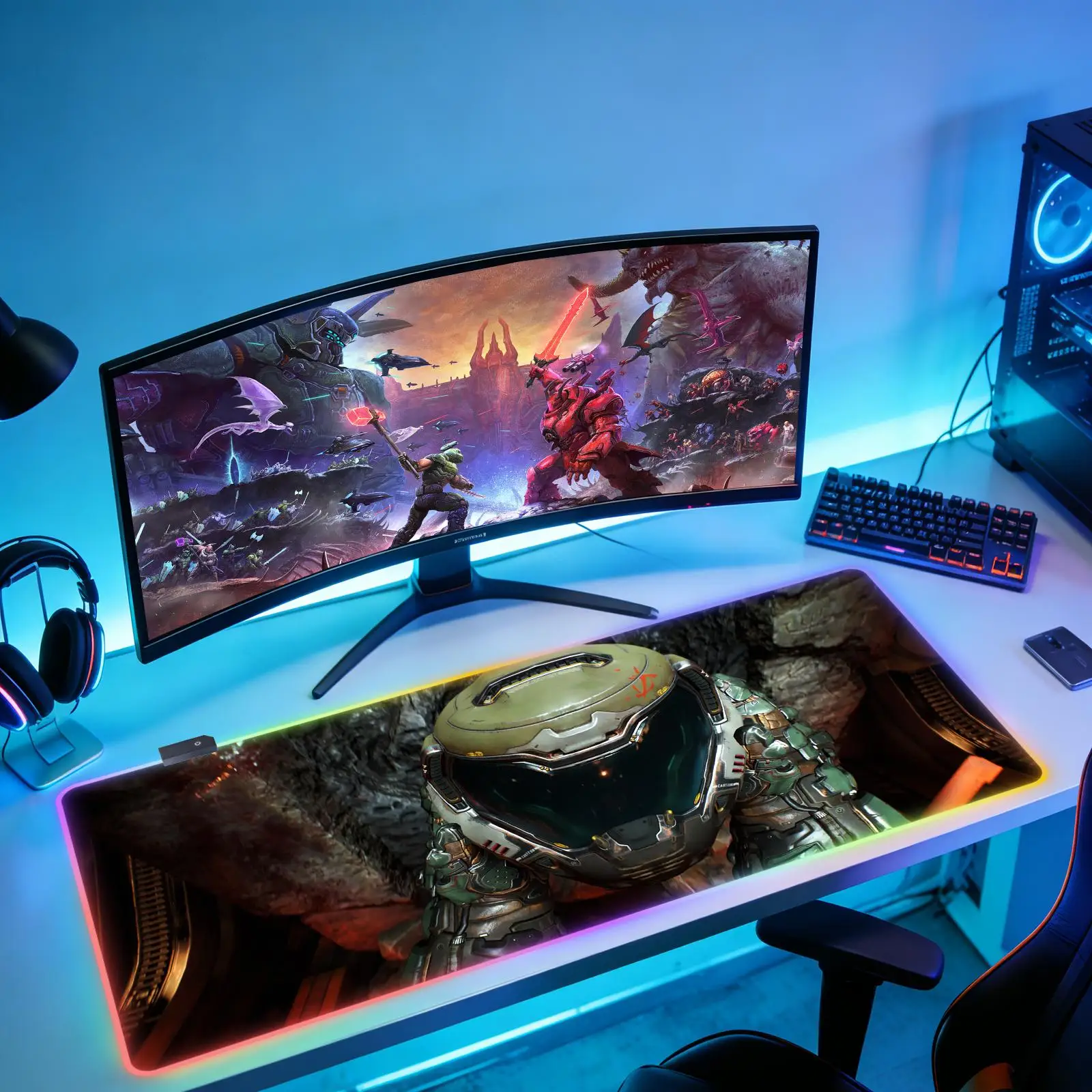 Game Anime D-Doom Slayer Mousepad XXLLockEdge For Gamers Computer RGB mouse Pad Rectangular Anti-slip Rubber