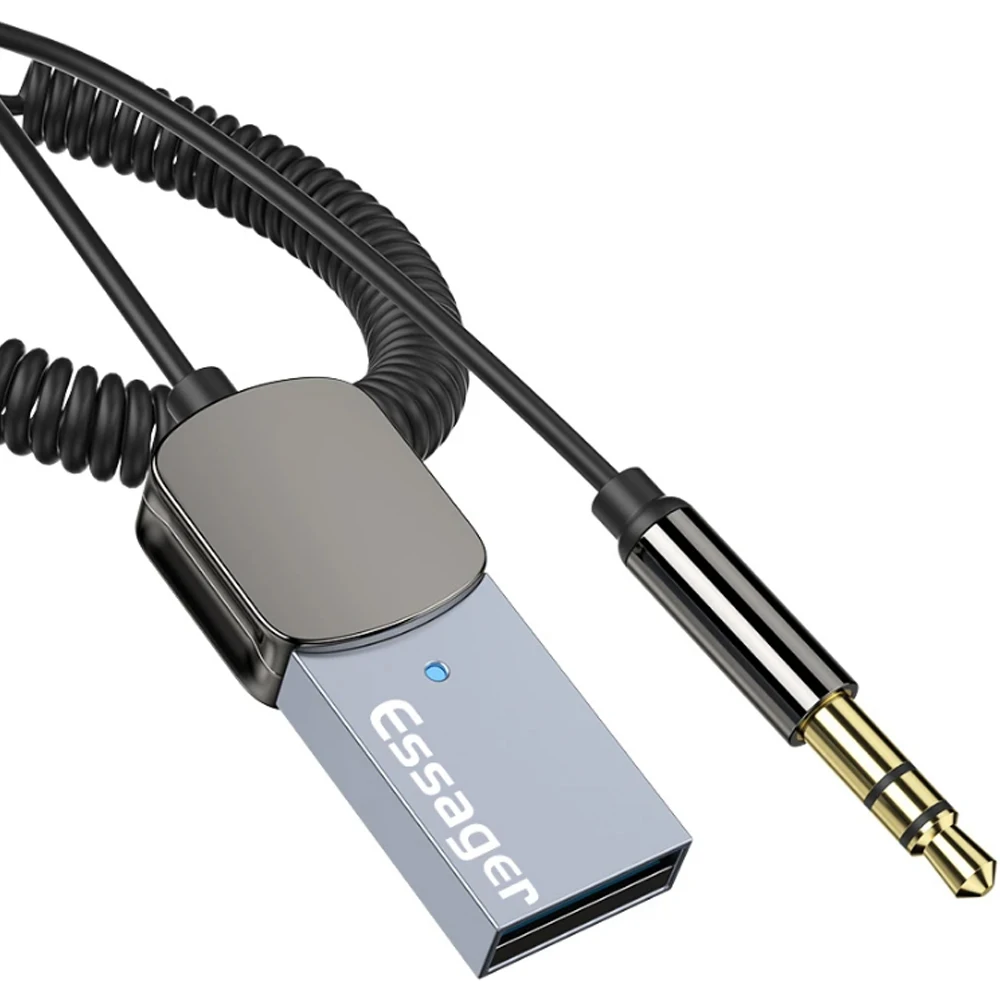 Essager Bluetooth Aux Adapter Dongle 3.5mm Jack to USB Car Audio Adapter Bluetooth 5.0 Handsfree Kit Car Receiver BT Transmitter