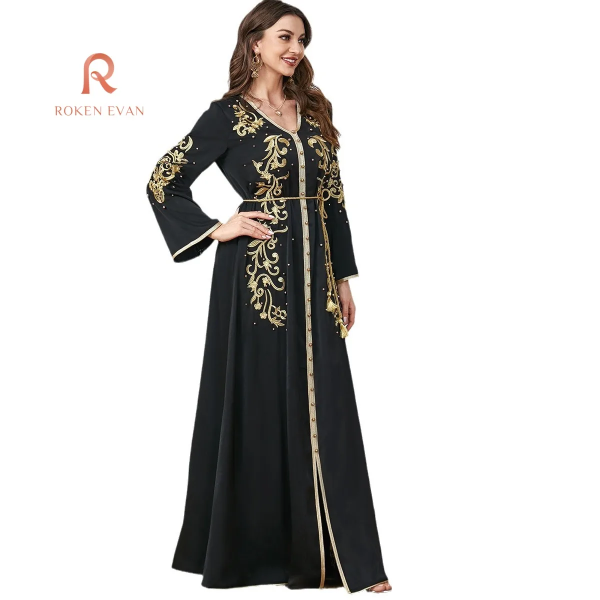 ROKEN EVAN Moroccan robe Jalabiya Kaftan Dress For Women Dubai Turkey  Loose Muslim Arabic Islamic Clothing Party Dress