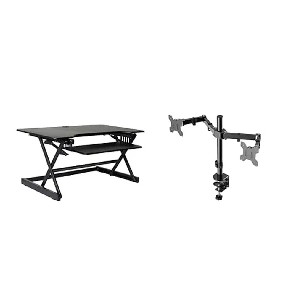 Height Adjustable Standing Desk Converter with Dual Monitor Mount Bundle Quick Sit Stand Up Workstation Riser 40" Large Desktop