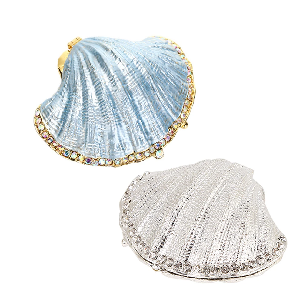 1pc Vintage Pearl Shell Hinged Jewelry Box Mussel Seashell Wedding Ring Holder Figurine Trinket Case Home Decor Creative Gift