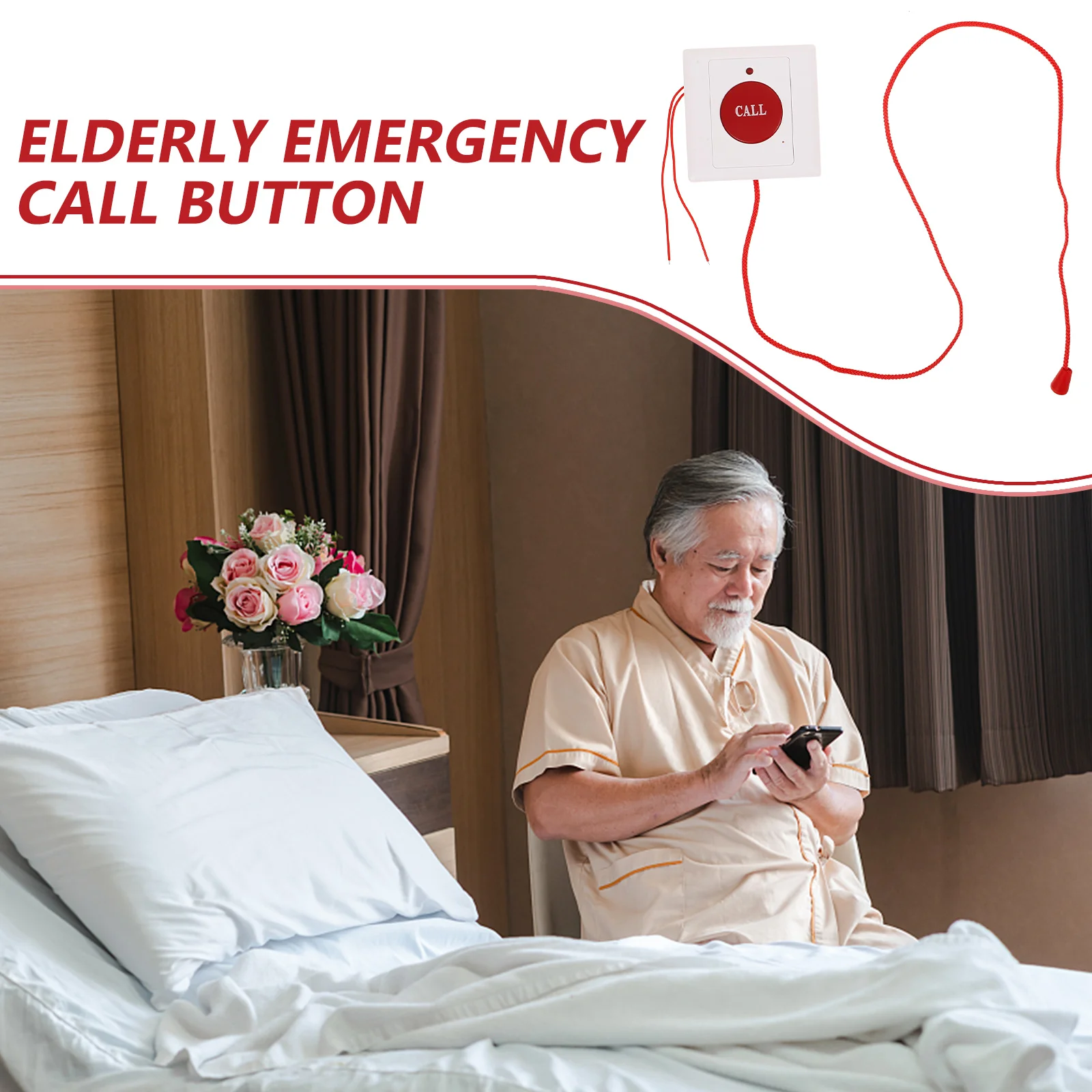 

Wall Mounted Button Rope Design Emergency Alert Easy Installation for Elderly Patients Seniors Disabled