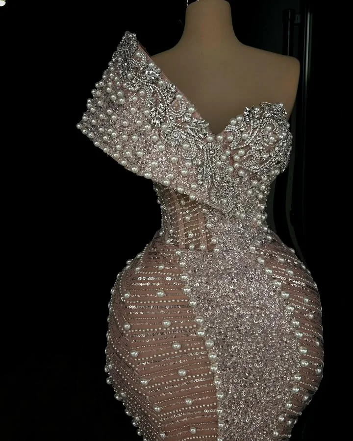 Pérola vestido de noite um ombro frisado vestidos de baile personalizado 2025 festa segunda recepção vestido de noivado robe de soiree