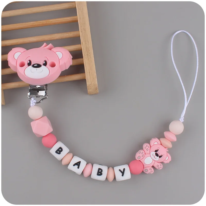 Baby Handgemaakte Gepersonaliseerde Naam Clips Cartoon Siliconen Kralen Fopspeen Ketting Voor Bijtring Verpleegspeelgoed Tepel Dummy Houder Kettingen