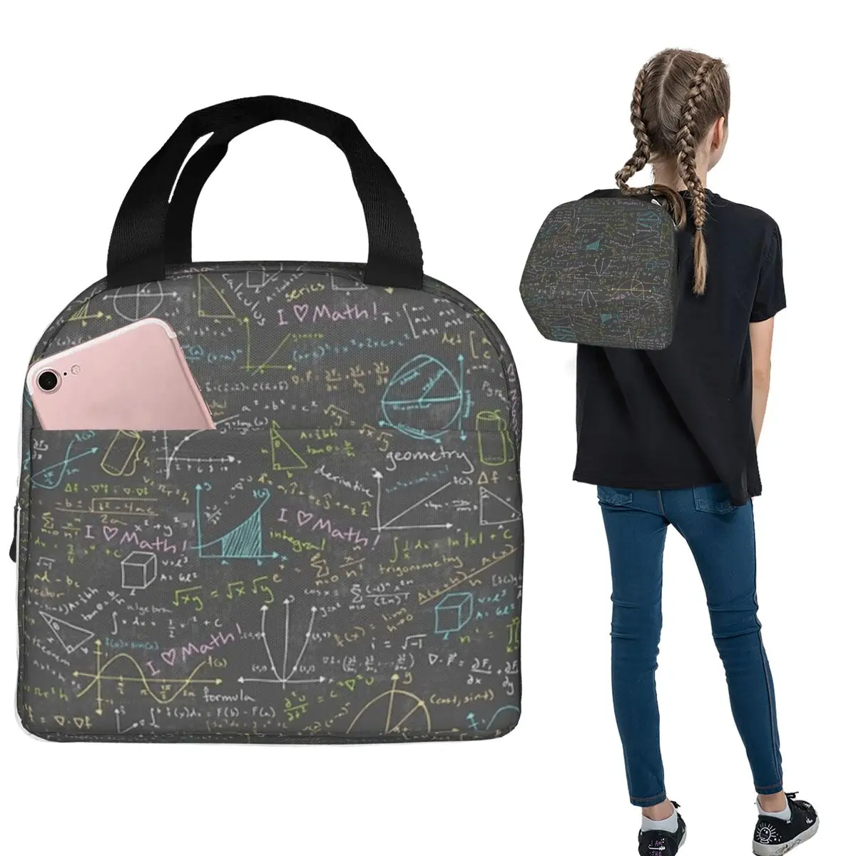 Math Lessons Insulated Lunch Bag for Women Kids Portable Food Boxes Thermal Lunch Box Tote