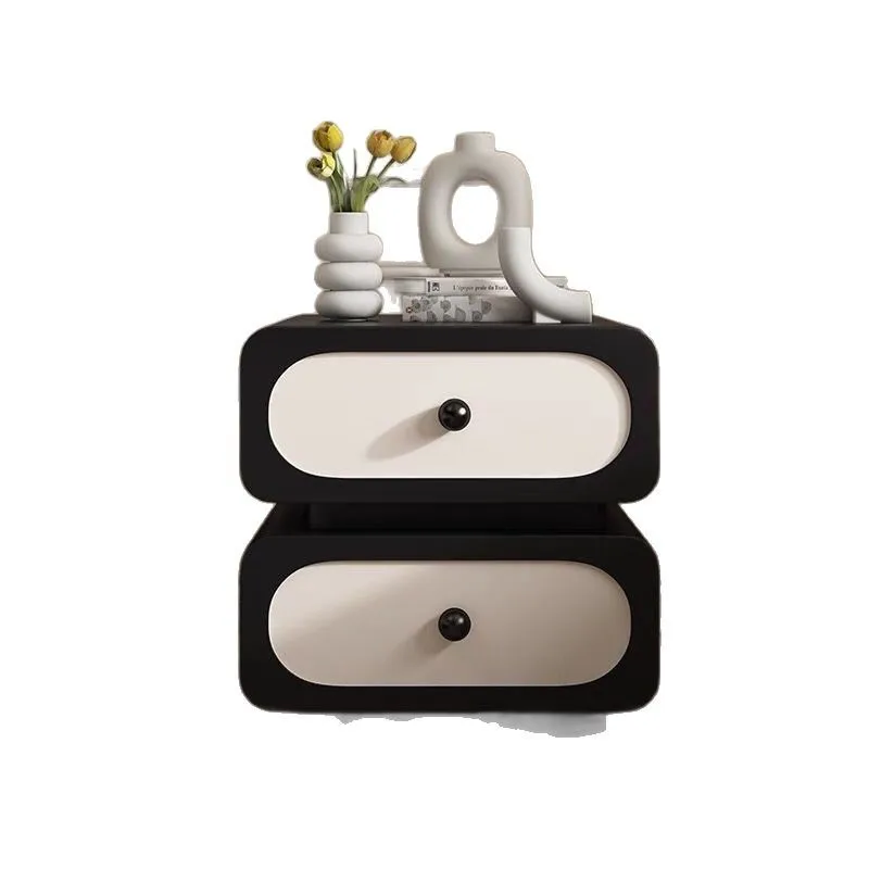 

Italian minimalist light luxury solid wood bedside table simple modern French cream style locker black leather bedside table