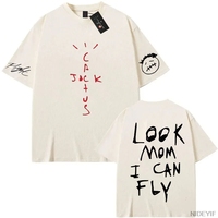 100% Cotton T Shirt Men Women Fashion Hip Hop T Shirts cactus jack Loose Short Sleeve Fans Gift Tops men look mom i can fly K37