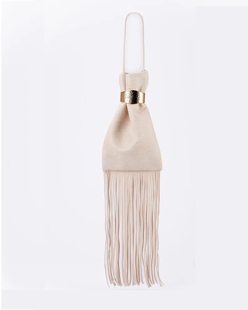 

Fashion Long Tassel Bucket Bag Luxury Metallic Shoulder Bag High Quality PU Leather Women Handbag Mini Pouch Clutch Purses New