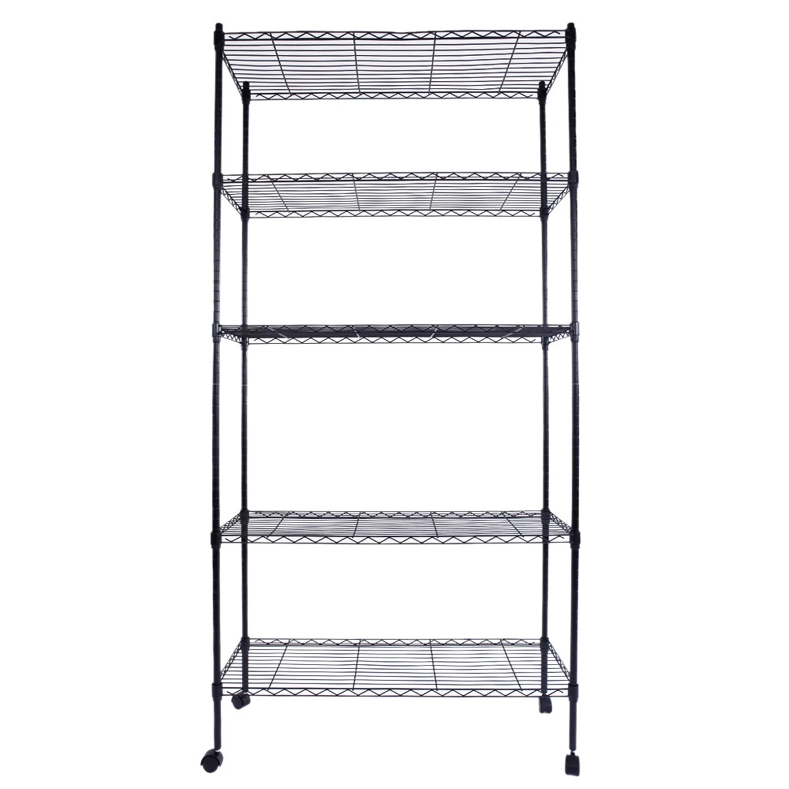 

5-Layer Plastic Coated Iron Shelf With 1.5" Nylon Wheels 165*90*35 Black Simple Design Coordinates With Any Home Decor Style