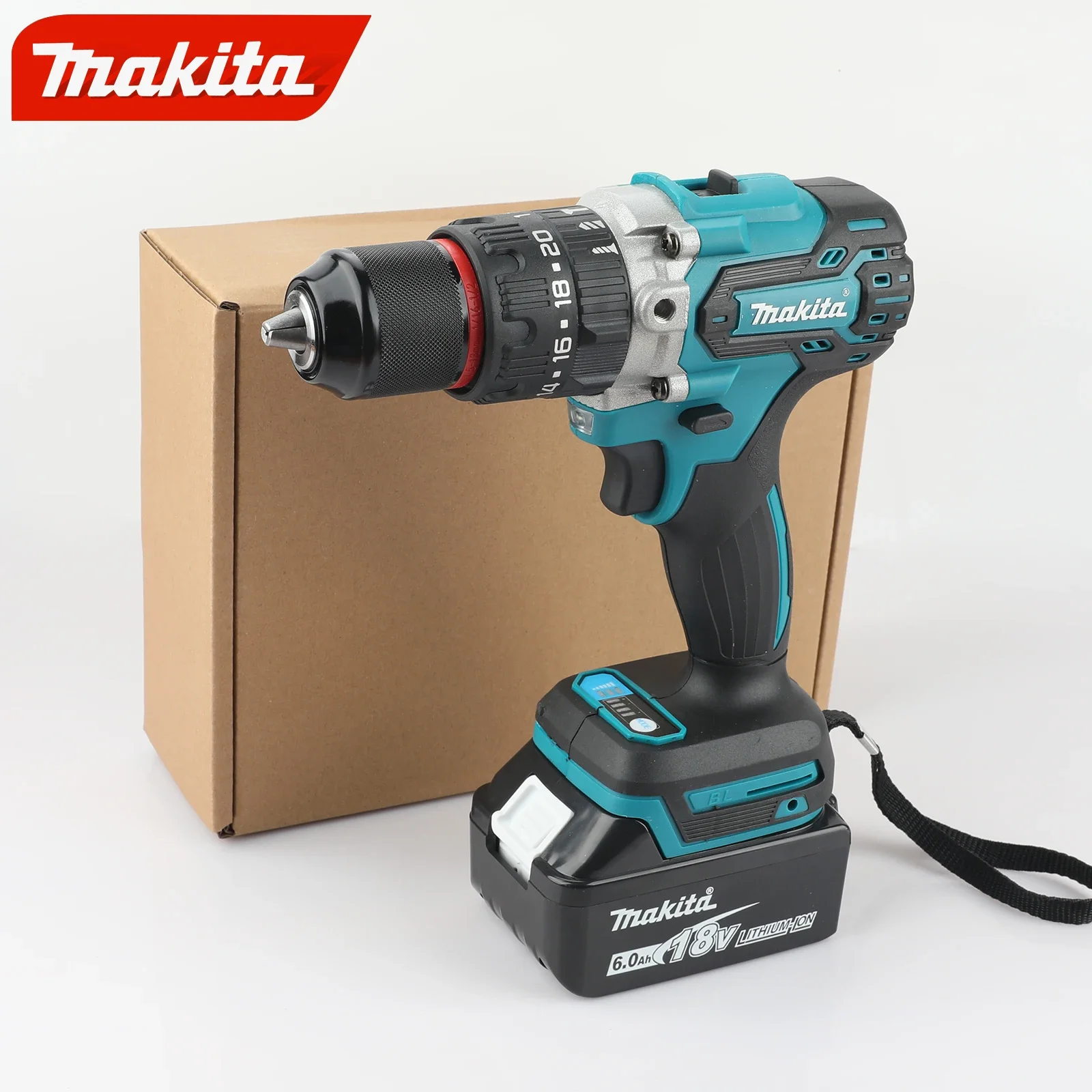 Makita 18V lithium-ion charging impact drill DDF487 13mm red and black brushless household high torque electric screwdriver