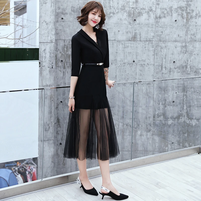 

Ele Bla Evening Gown Women's Modern Par Daily Event Small Size Autumn Fairy Faionable Mid-Waist Slim Fit Dr