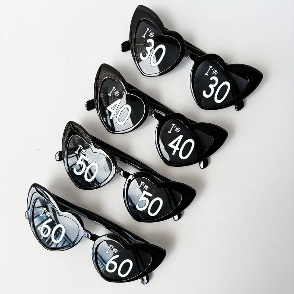 أنا 30th 40th 50th 60th عيد ميلاد نظارات حفلات شخصية على شكل قلب النظارات الشمسية للنساء الرجال هدية عيد ميلاد لوازم الحفلات