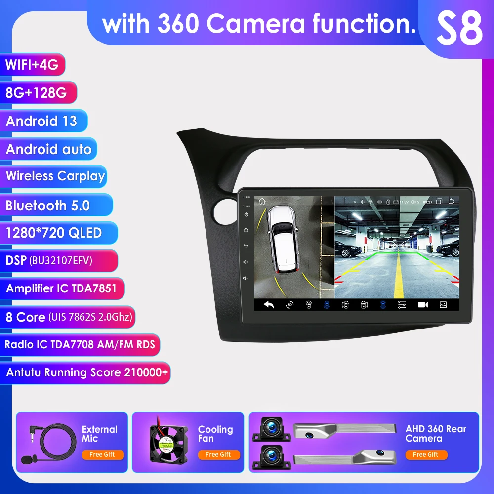 Hizpo Auto Autoradio Voor Honda Civic Hatchback 2005 - 2011 Multimediaspeler 2din Android Auto Carplay Gps Navigatie 8 128G Dsp