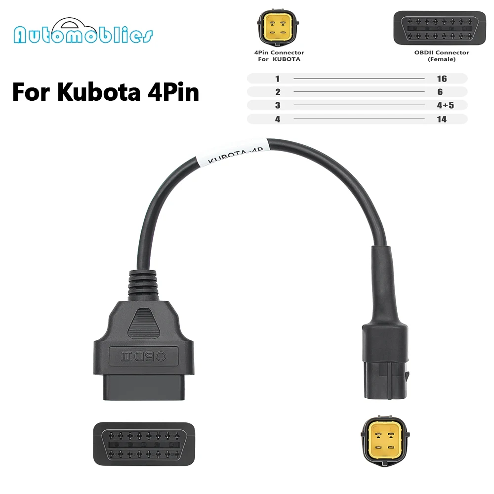 

For Kubota 4Pin OBD2 Adapter Cable OBDII 16 Pin to 4 Pin Diagnostic Connection Cable Agricultural Machinery Repair Accessories