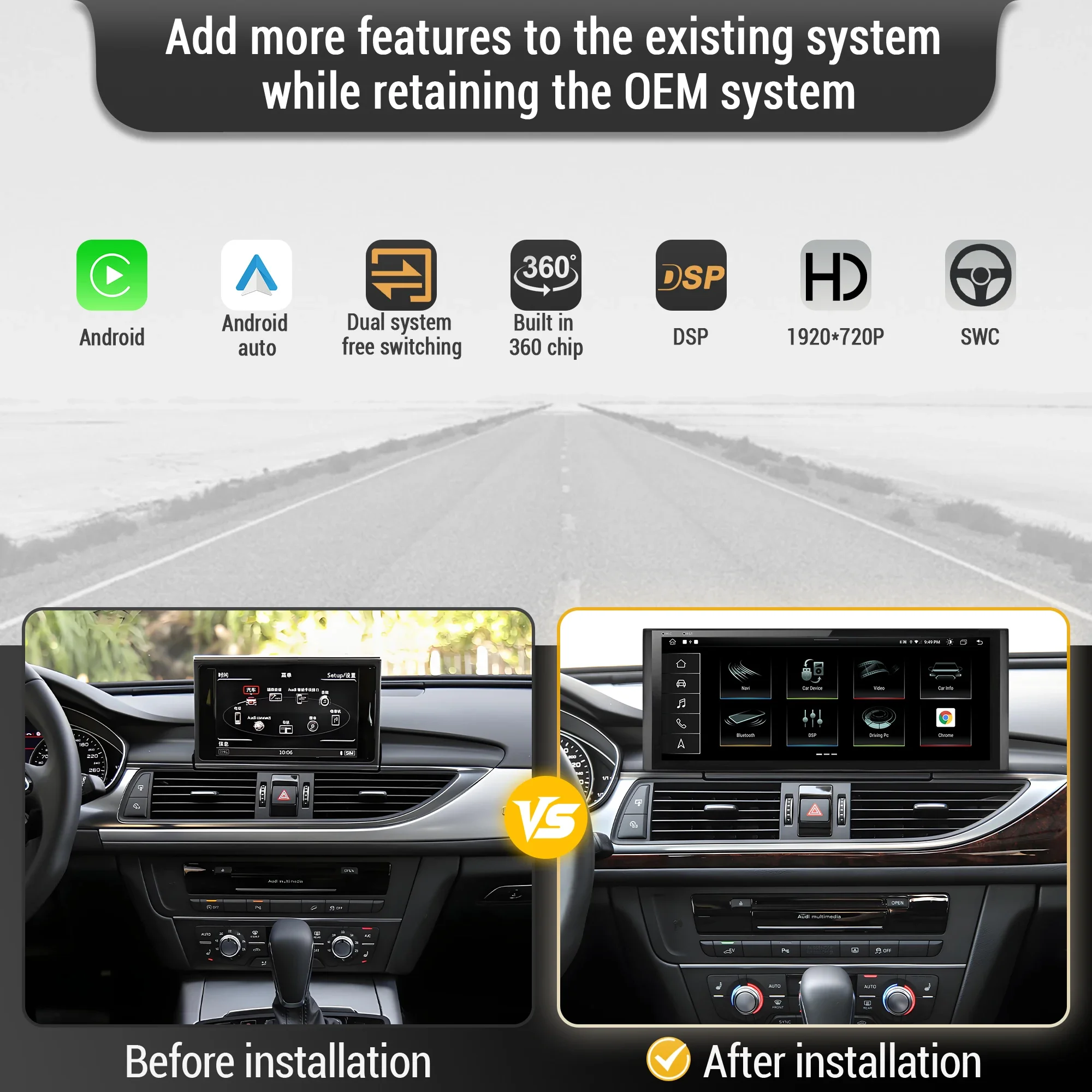 12.3 inch Left Hand Drive Android 13 Car Radio For Audi A6 C7 A7 2012-2018 Wireless Carplay Qualcomm Snapdragon 680 Touch Screen