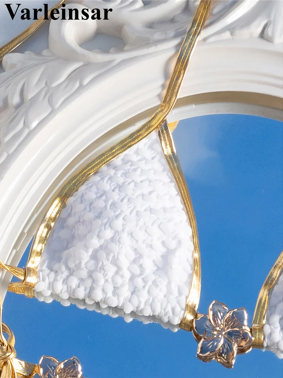 Metall Blumen Halter Faltig Bikini Weiblichen Badeanzug Frauen Bademode Zwei-stück Bikini set Gepolsterte Badende Badeanzug Schwimmen V6670