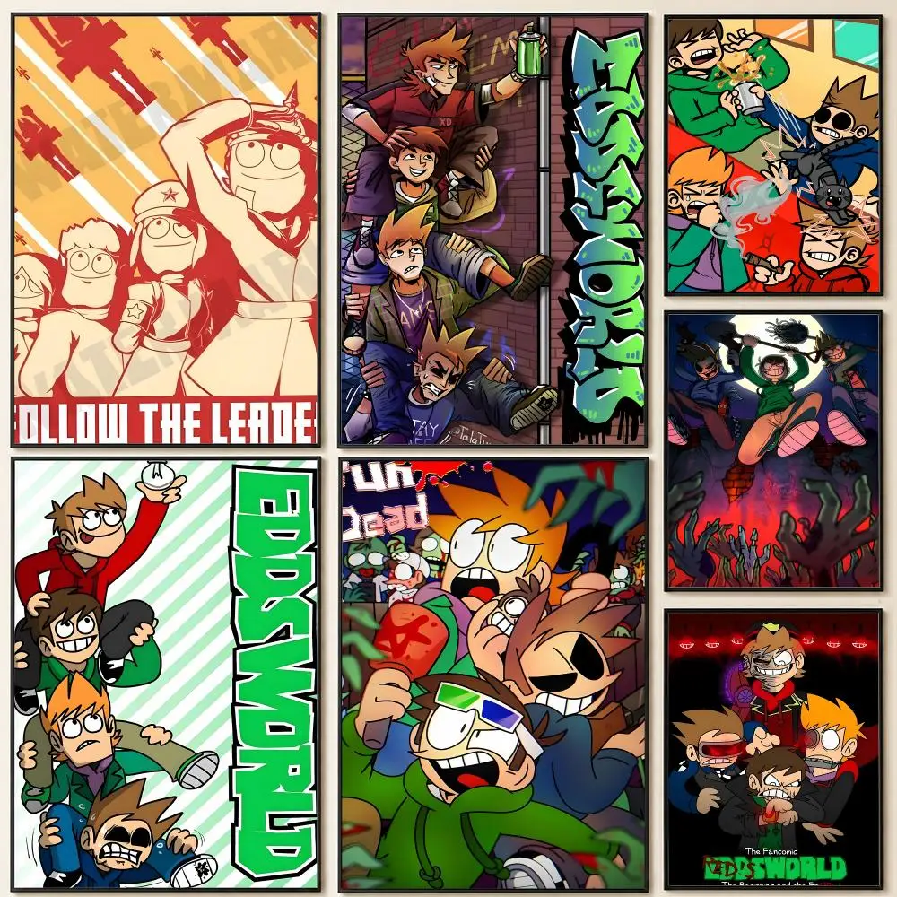 Cartoon Eddsworld Edd Tom Tord Matt Poster HD Self Adhesive Wall Art Waterproof Removable  for Bedroom Living Room Home Decor