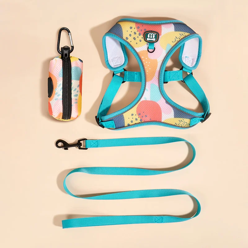 3Pcs/Set Cute Print Adjustable Luxury Design Pet Harness&Leashes&Poop Bag Holder For The Cat And Dog Walking