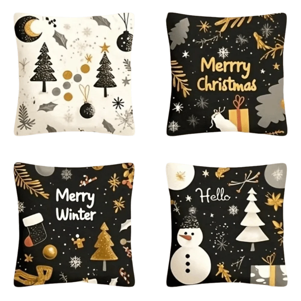 4PCS Reindeer Christmas Pillow Covers Tree Snowflake Pumpkin Throw Cushion Case Dwarf 2D Flat Pattern Xmas Pillowslip