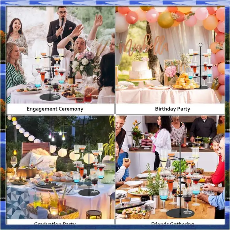 LJL Champagne Tower, Metal Drink Tower For Parties Champagne Glass Holder, 3 Tiers - 12 Brackets, Cocktail Tree Stand