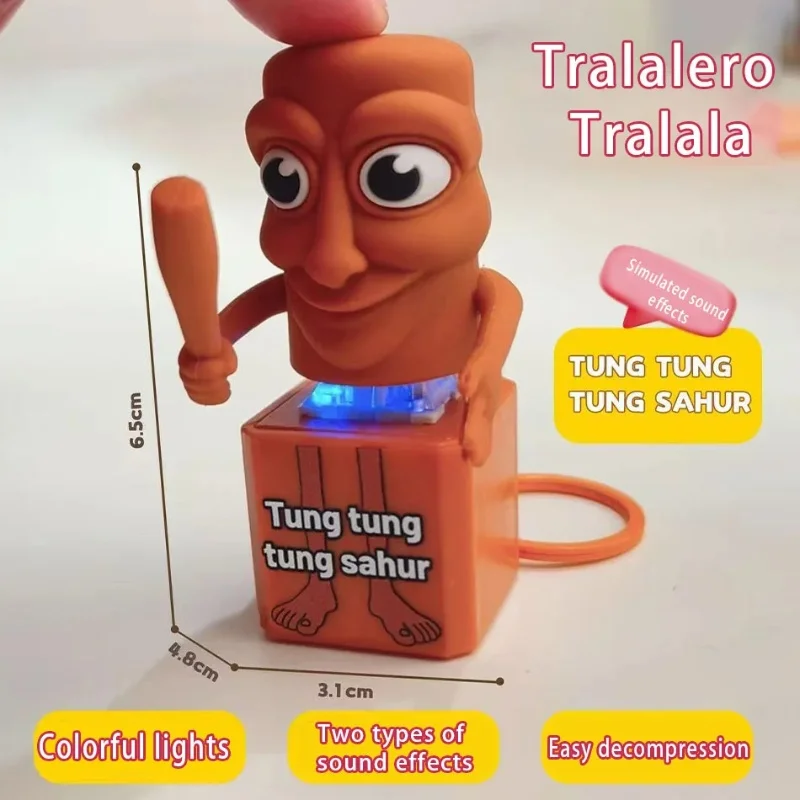 Italian Brainrot Figure Keychain Tung Tung Tung Sahur Vioce Luminous Button Toy Tralalero Tralala Keyring Pendant DeskDecor Gift - view 3