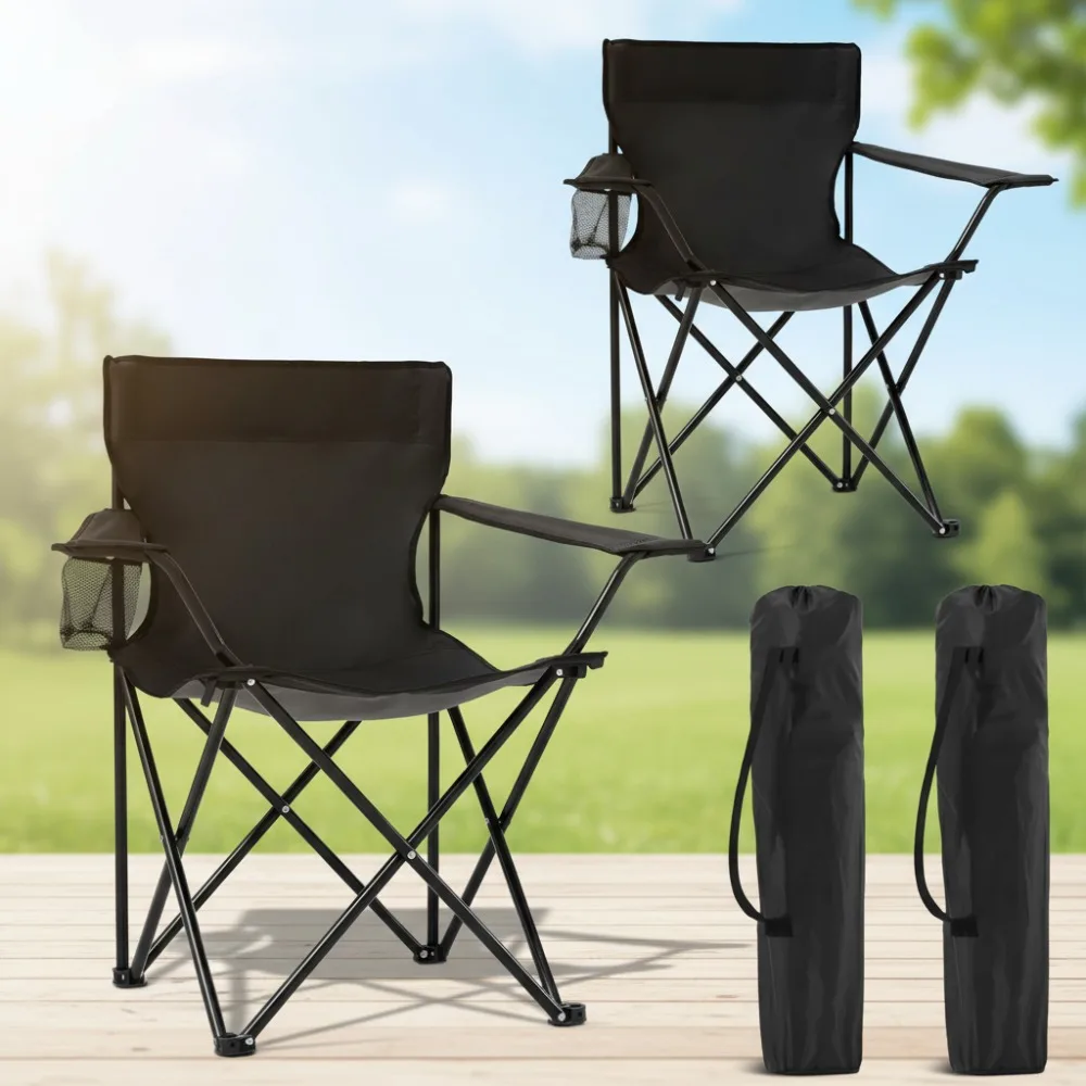 عبوتان من كراسي التخييم خفيفة الوزن قابلة للطي مع حامل أكواب وحقيبة حمل للرياضات الخارجية وصيد الأسماك والمشي لمسافات طويلة والسفر