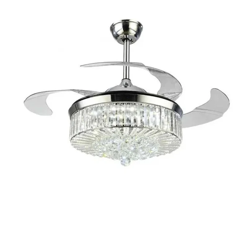 

Bedroom Living Room Crystal Ceiling Fan with Light Remote Control Modern Dimmable Fan Invisible Retractable Chandelier
