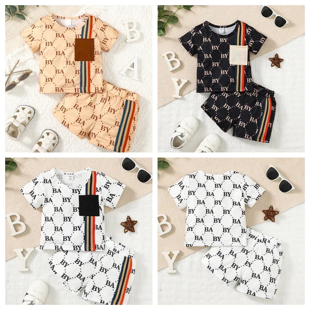 2PCS Summer Toddler Baby Boy Clothing Set T-shirt Letter Short Sleeve Top+Shorts Light Luxury Style for Baby boy 0-3 Years