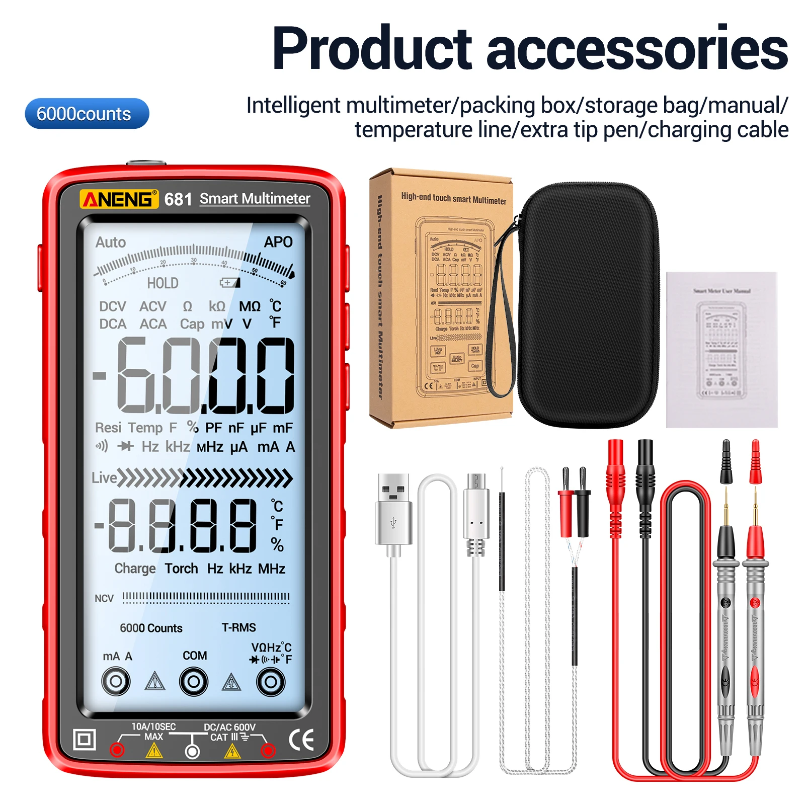 6000 Counts 683/682/681 Smart Digital Multimeter Ammeter Voltmeter Digital Voltage Tester Electrical Capacitance Meter Measuring