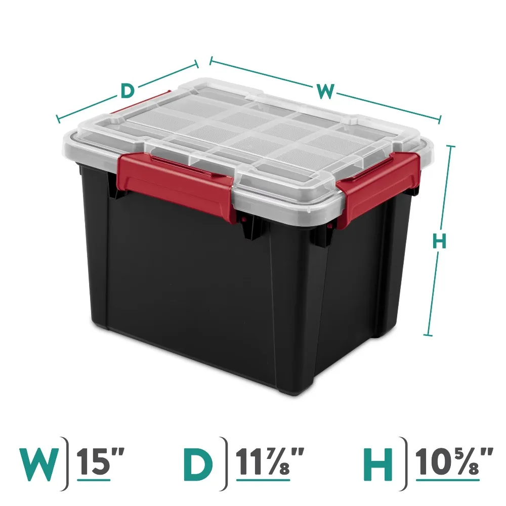 Small Gasket Tote, 5 Gallon IP68 Waterproof Plastic Storage Bin with Lid, Gasket Seal and Durable Latches, Black