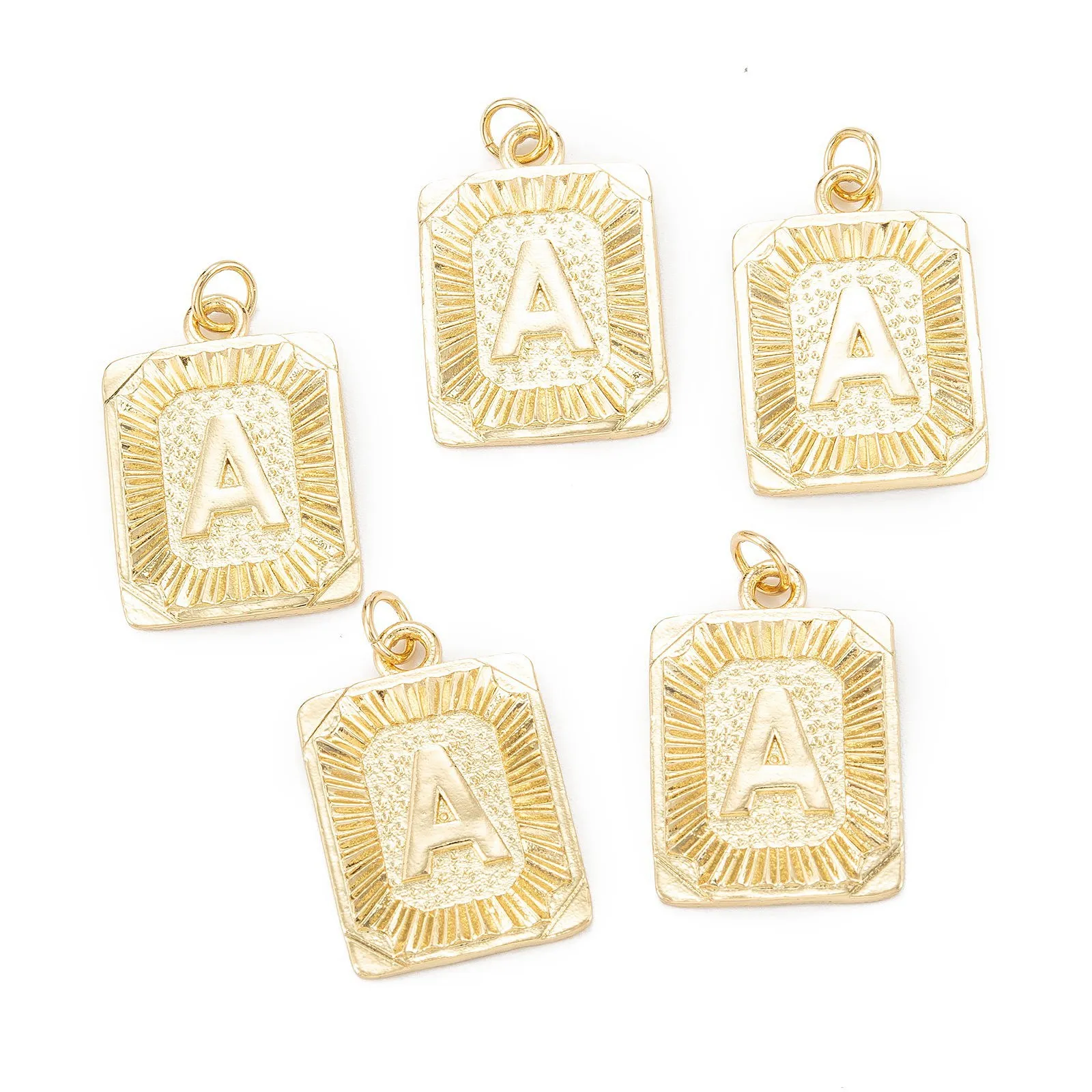 

10pcs Metal Pendants with Jump Ring Long-Lasting Plated Rectangle with Alphabet Gold Plated for Making DIY Jewelry Necklace