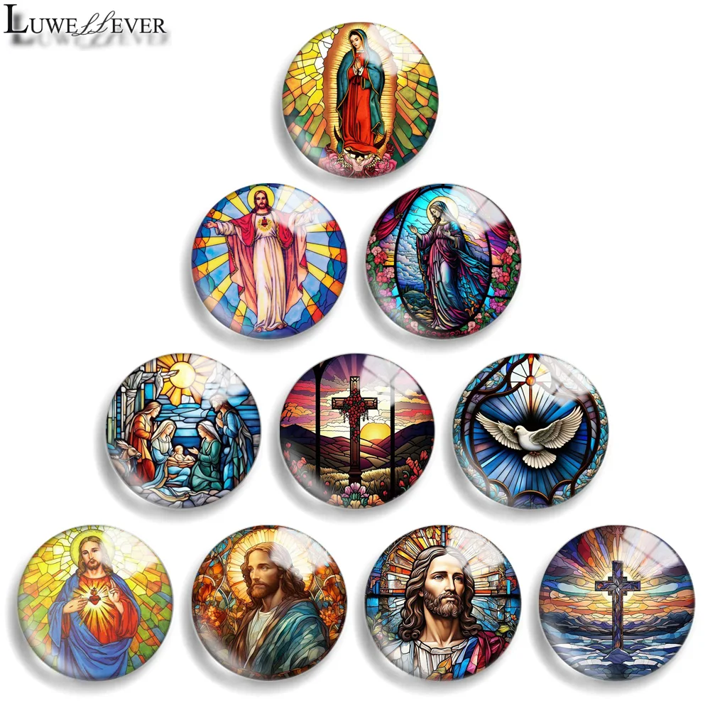 12mm 10mm 20mm 25mm 30mm 40mm 896 Cross Jesus Art Mix Round Glass Cabochon Jewelry Finding 18mm Snap Button Charm Bracelet