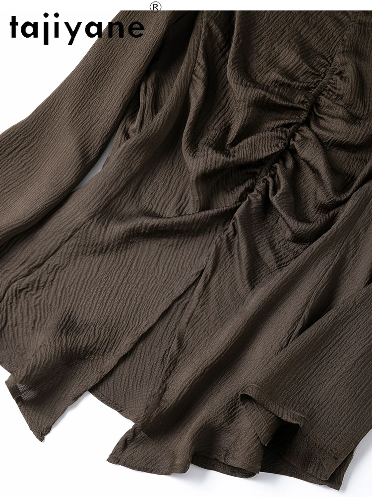 TAJIYANE 100% Natural Mulberry Silk Blouse Elegant V-neck Tops for Woman Long Sleeve Top 2025 Womens Clothes Blusas Para Mujer