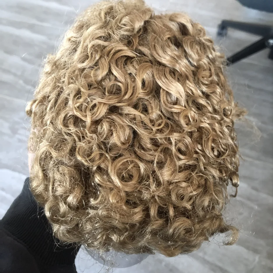 24 مللي متر مجعد 0.06 مللي متر كامل بولي PU الرجال الشعرية الاصطناعية الجلد الشعر المستعار الشعر البشري لنظام استبدال الشعر الرجل 22R شقراء رمادي أسود