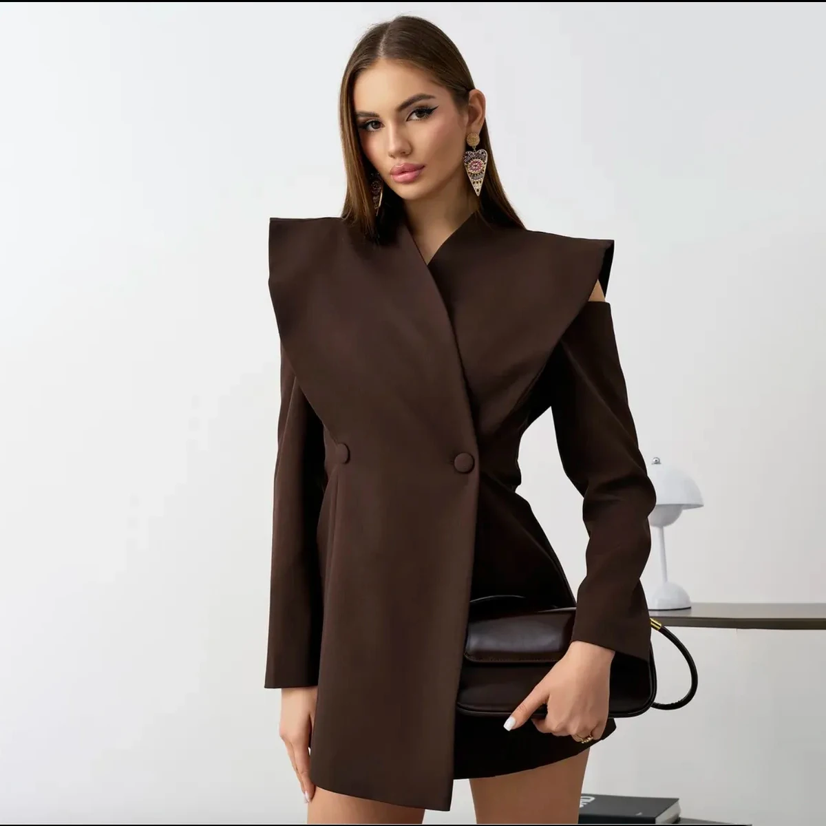 NOVA Women's Cold Shoulder Oversized Lapel Slim Fit Blazer Dress Office Party Mini Dress Multi-Color