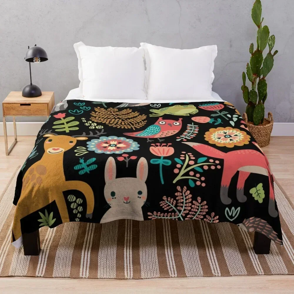 

Woodland animals pattern Throw Blanket Custom Luxury St Bed linens Quilt Blankets