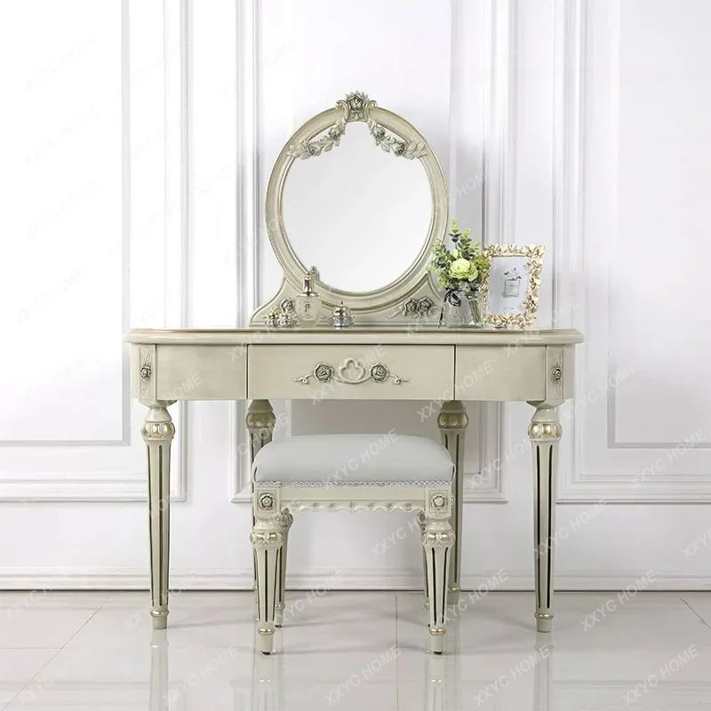 

Light Luxury Solid Wood Dresser Retro Makeup TableStyle Makeup Table Table Stool Combination
