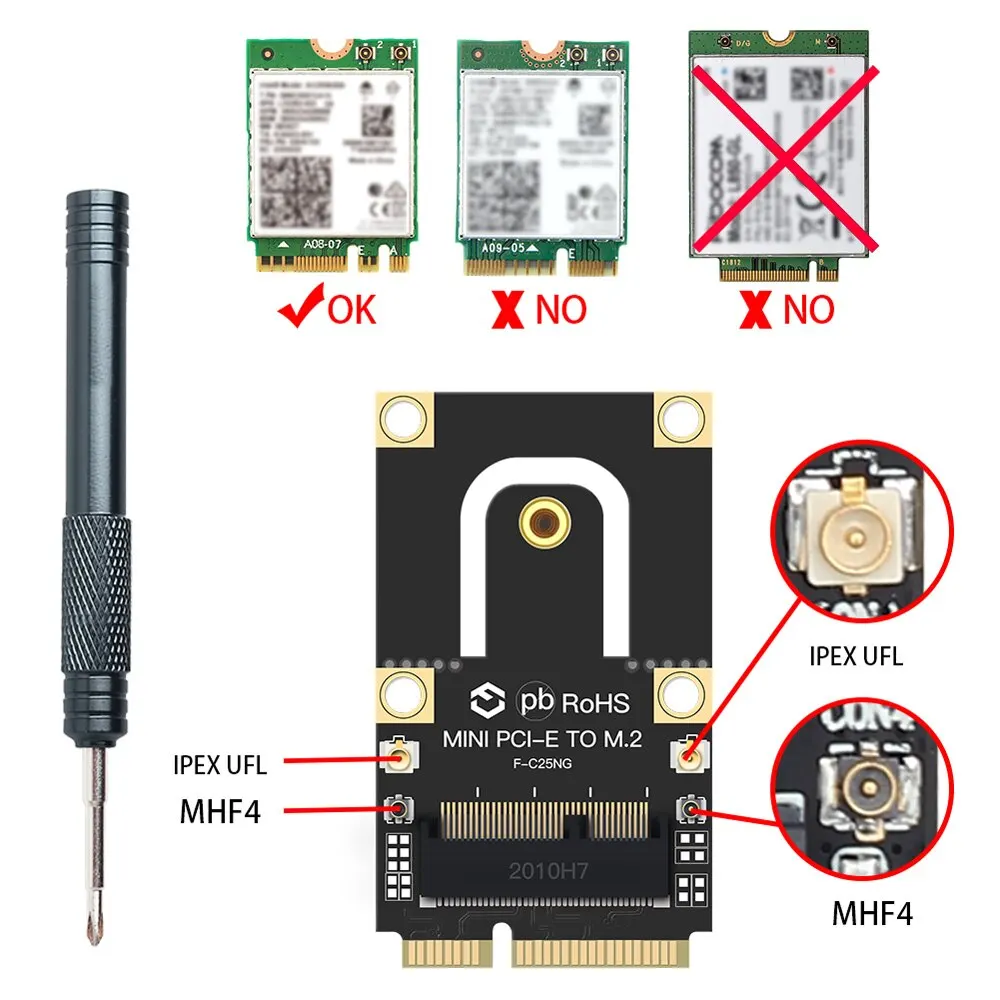 FENVI NGFF M.2 Key To Mini PCI-E PCI Express Converter Adapter F-C25NG For AX200 AX210 9260 8265 7260AC M2 WiFi BT Wireless Card