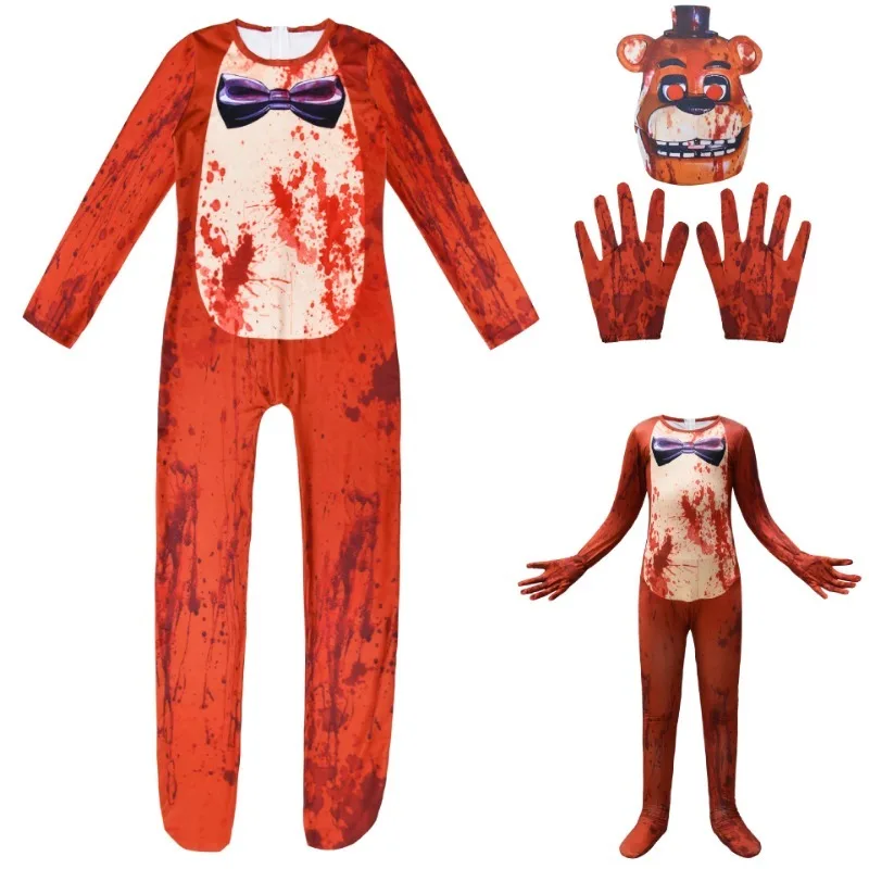 FNAF-Halloween Cosplay Costume para Crianças, Freddyys Fazbears, Urso, Foxy, Coelho, Bonnie, Chica, Pesadelo Vermelho Assalto