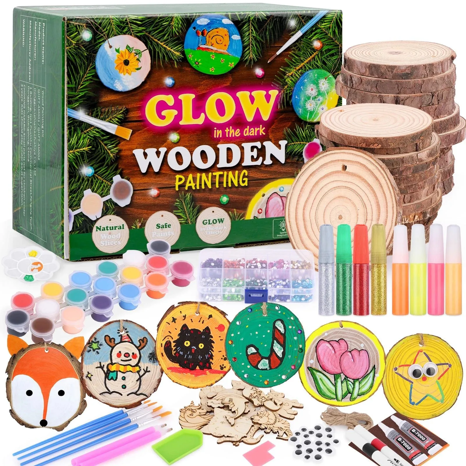 Kids Glow in Dark Wood Painting Kit, DIY Unfinished Wooden Slices Art Crafts Set, Educational Toy for Home School Activity view 6